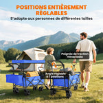 Chariot de Transport Pliable Tout Terrain 180 L, Poignée Télescopique Pousser-Tirer 2 en 1, Auvent Amovible, Bleu