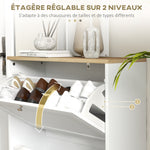 Meuble à chaussures 12 paires, meuble d'entrée avec 2 tiroirs rabattables et étagères réglables, 60 x 23,5 x 80cm, blanc