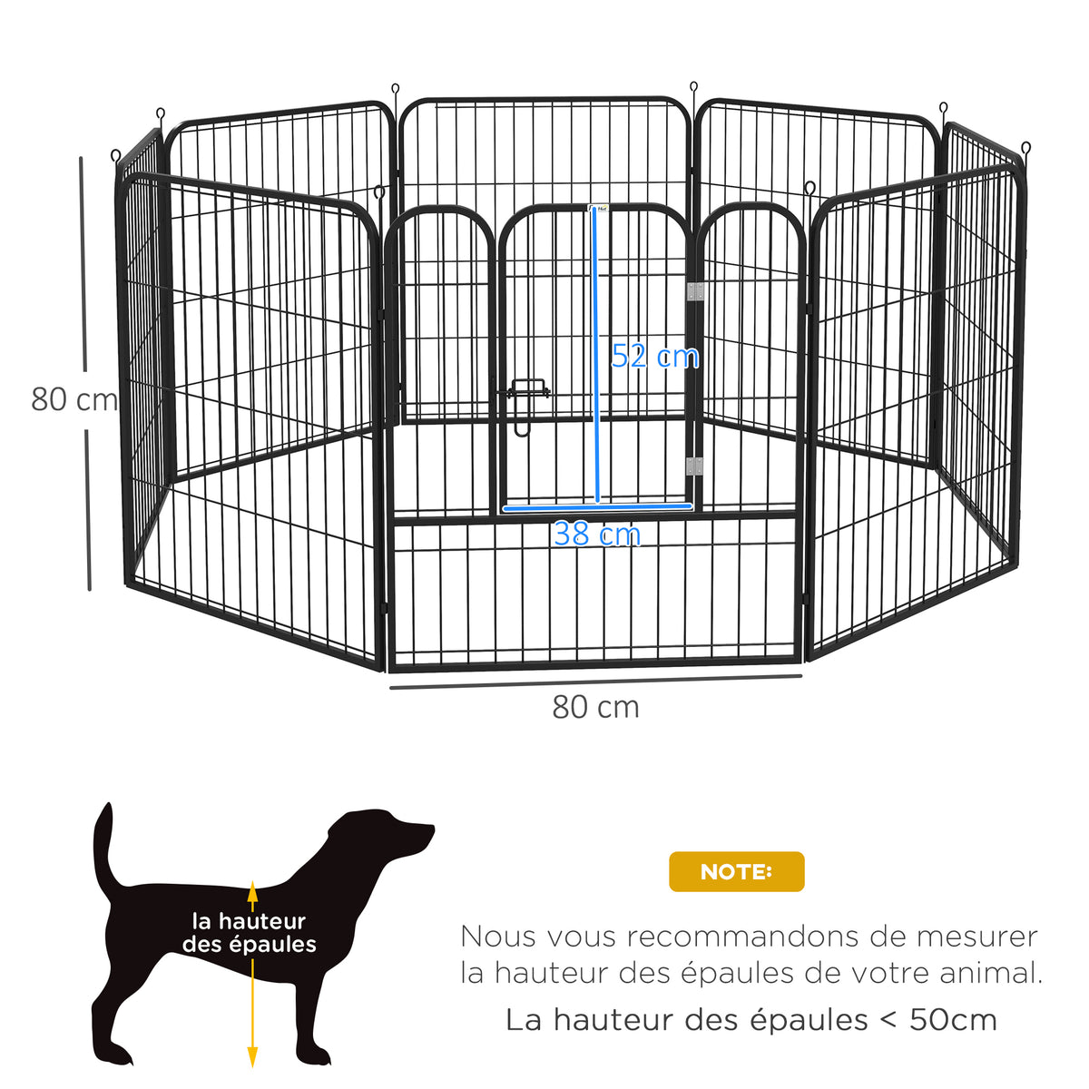 Luxe parc enclos modulable acier époxy porte verrouillable pour chiens, lapins, rongeurs, petits animaux, intérieur et extérieur 80 x 80 cm noir