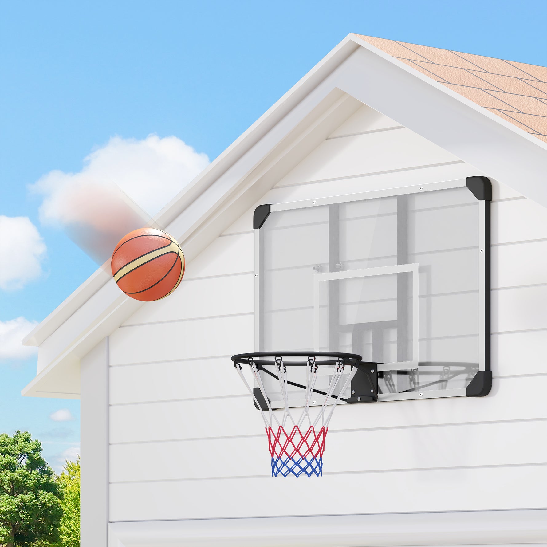 Panier de basketball mural avec panier spécial filet toutes saisons pour l'intérieur et l'extérieur 113x61x73cm blanc