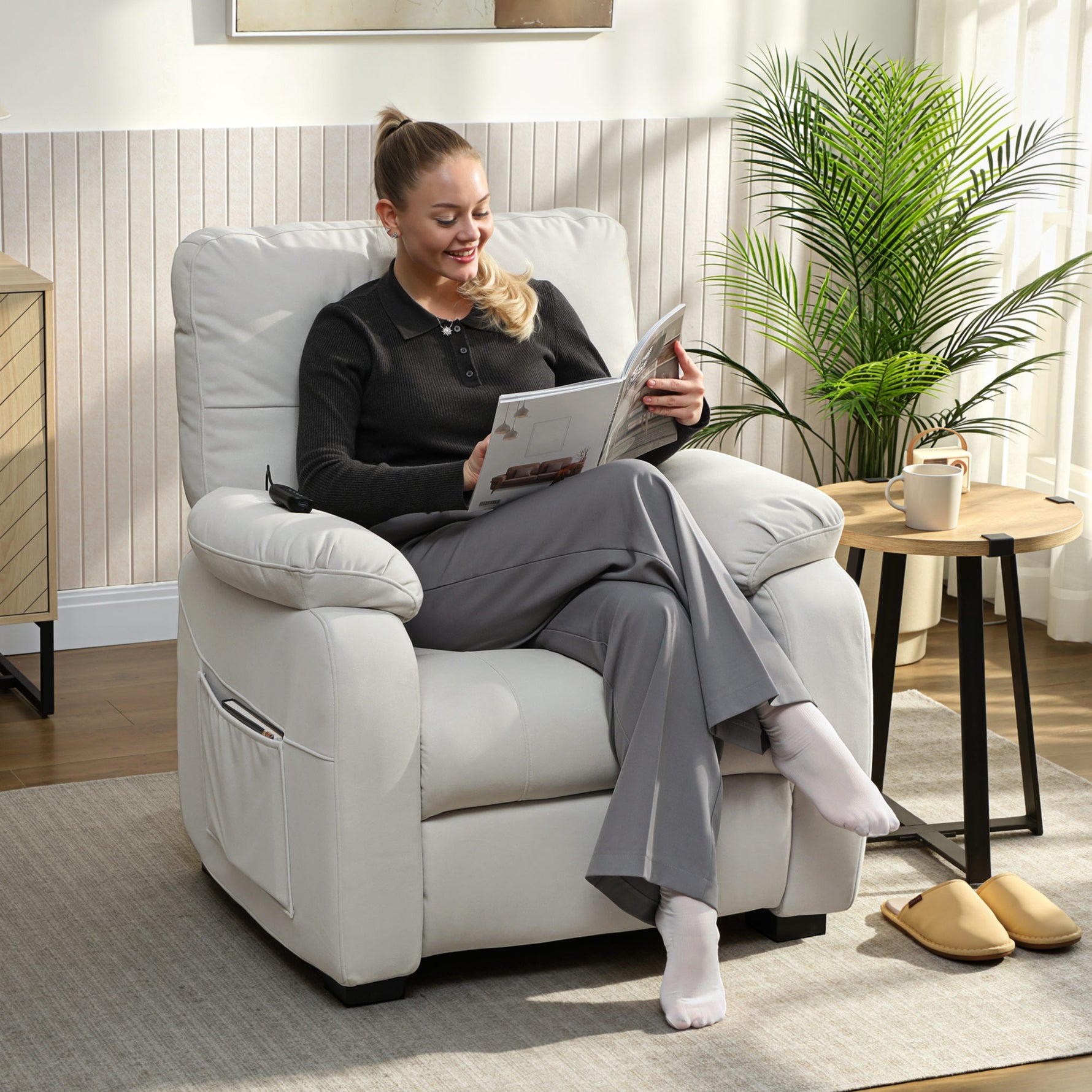 Fauteuil relax électrique fauteuil inclinable port USB repose-pieds poches latérales télécommande 96x90x103cm crème