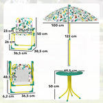 Children's Outdoor Patio Set with 2 Folding Chairs and Parasol, Jungle Theme, for Garden, Terrace, Green