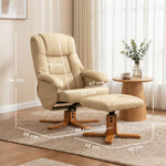 Fauteuil relax avec repose-pied fauteuil de relaxation pivotant 360° dossier inclinable charge 120 Kg beige