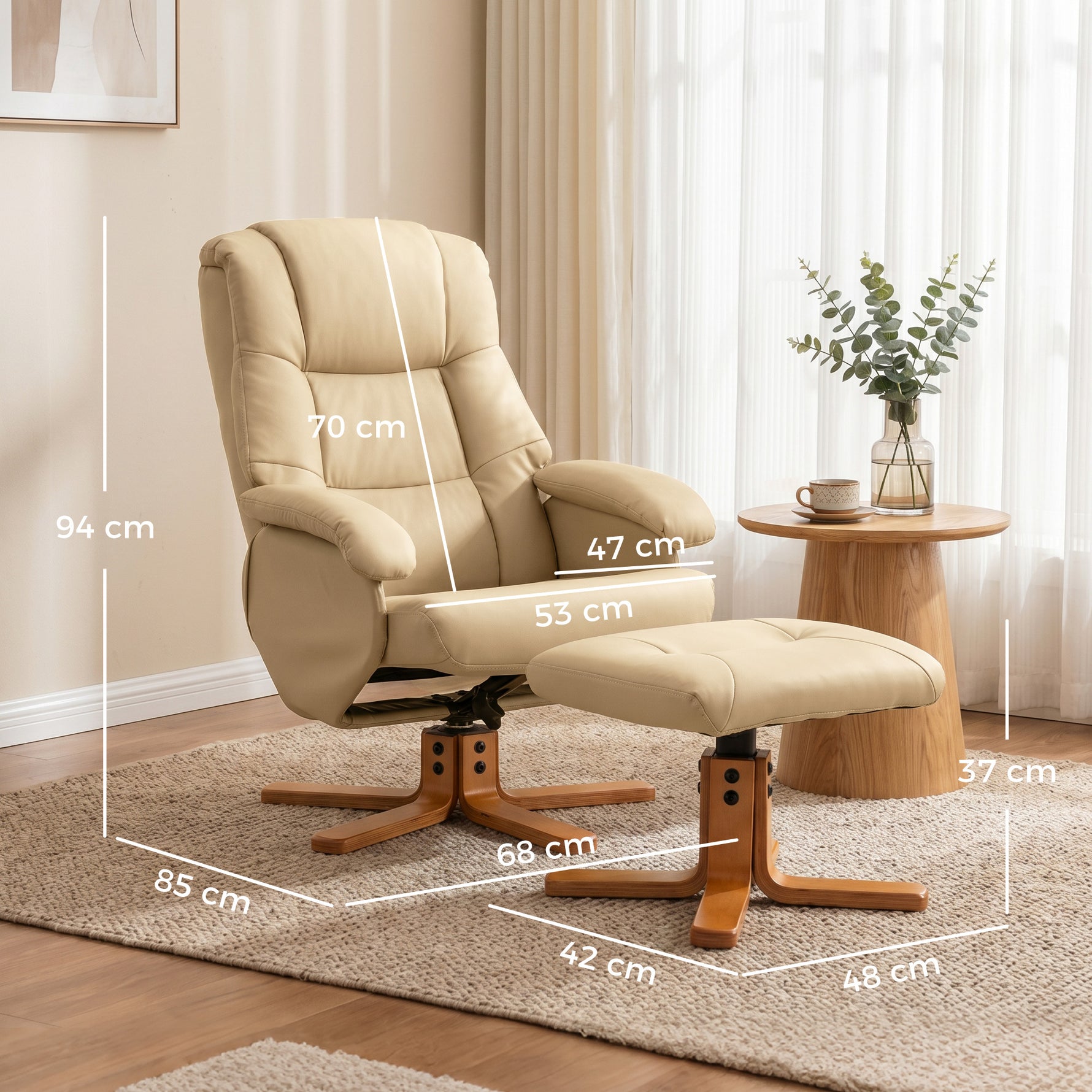 Fauteuil relax avec repose-pied fauteuil de relaxation pivotant 360° dossier inclinable charge 120 Kg beige