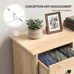 Commode meuble de rangement 5 tiroirs pour chambre, bureau, entrée, chêne et poignée métal noir