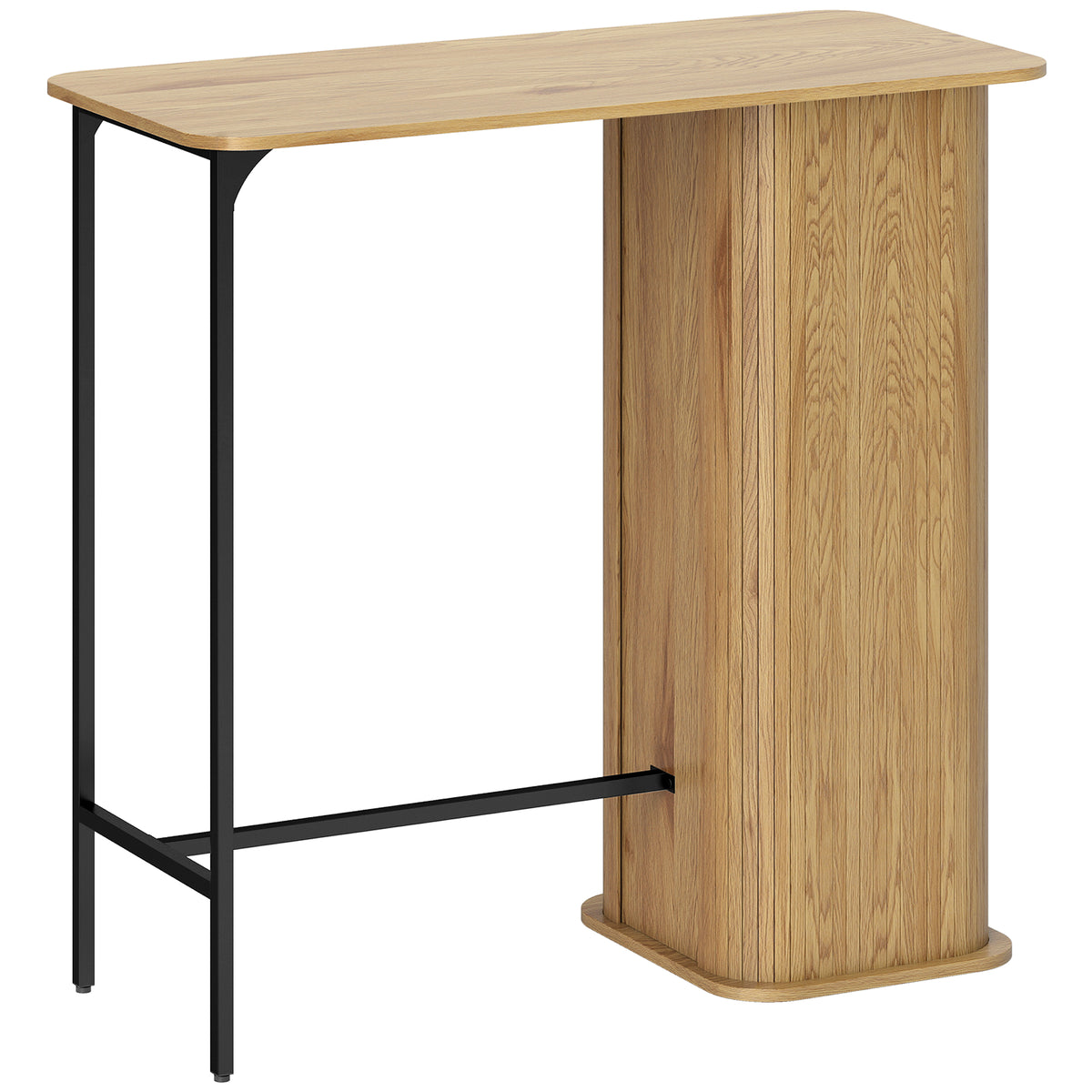 Table Haute Mange Debout, Table de Bar avec 3 Étagères de Rangement et Pieds en Métal, 112x50x106cm, Bois Naturel
