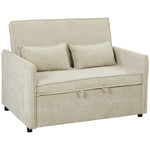 Canapé Convertible 2 Places, Canapé-Lit 3 en 1 Chenille 125 cm avec Dossier Réglable, Assise Large, 2 Oreillers, Crème
