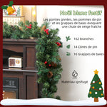 Guirlande de Noël artificielle 180 cm, décoration de Noël, 162 branches denses, pommes de pin, grappes de baies, vert
