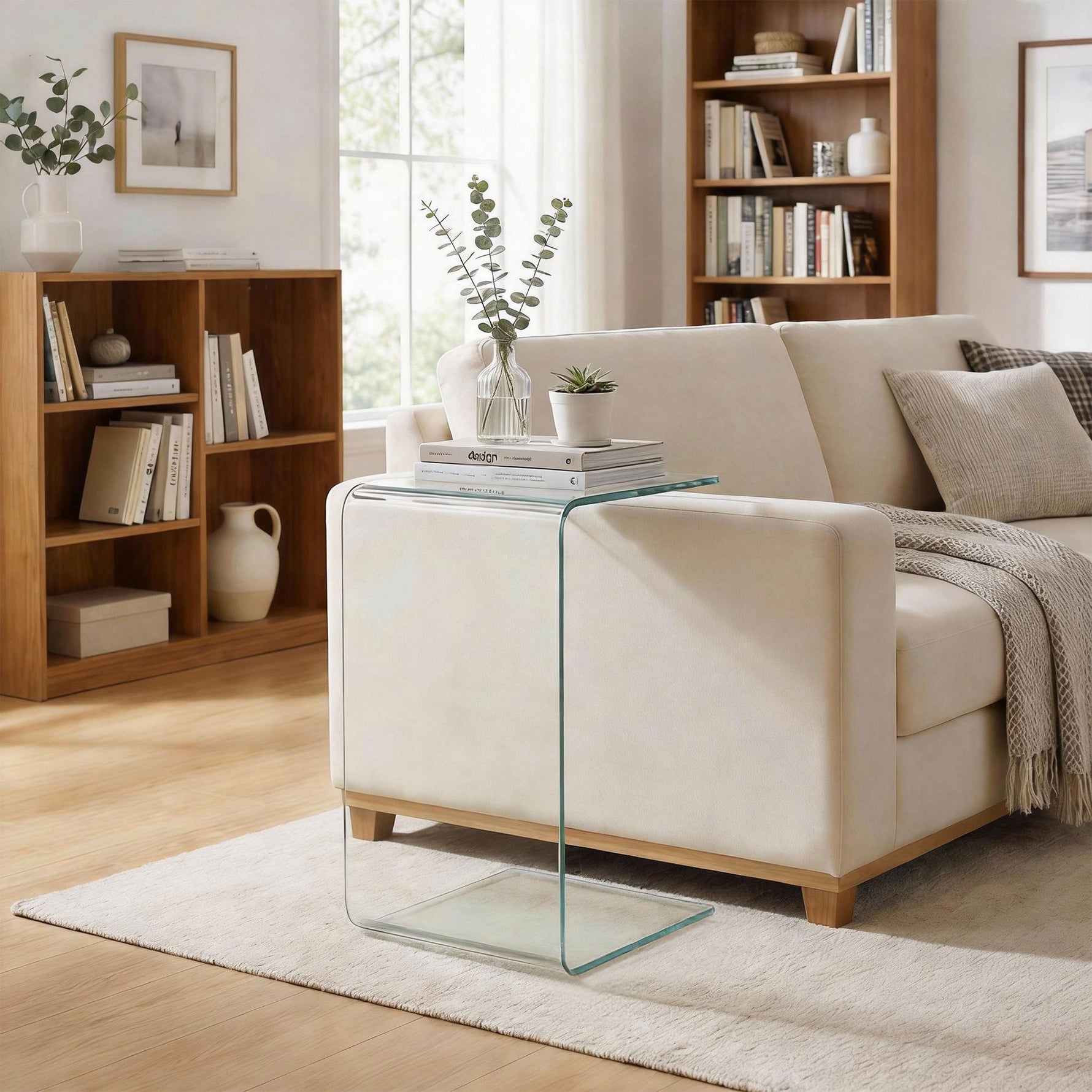 Table basse en verre table de salon rectangulaire design moderne en verre trempé avec bords arrondis sûrs transparent