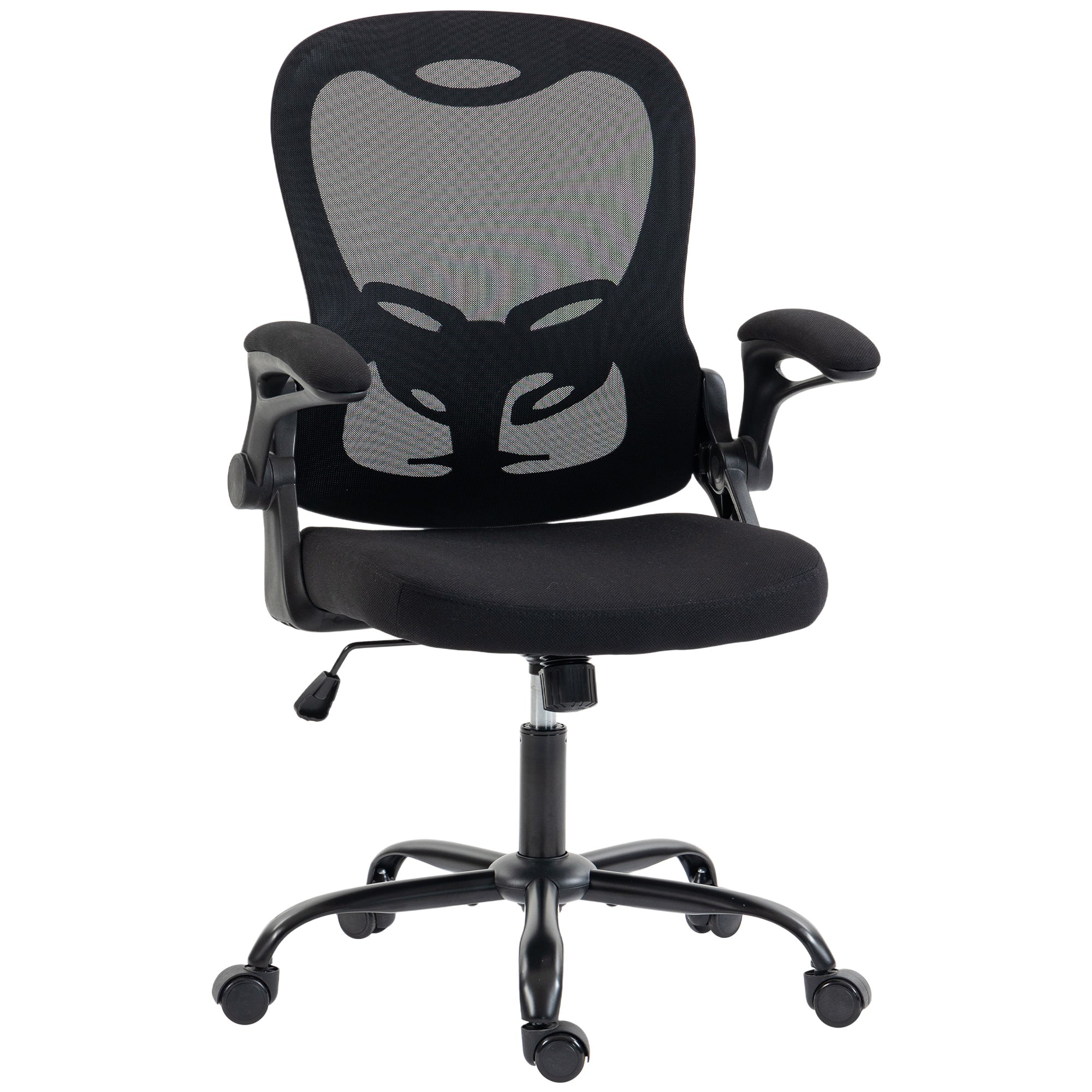 Chaise Bureau Ergonomique, Fauteuil de Bureau Maille, Accoudoirs Relevables, Hauteur Réglable, Fonction Bascule, Noir