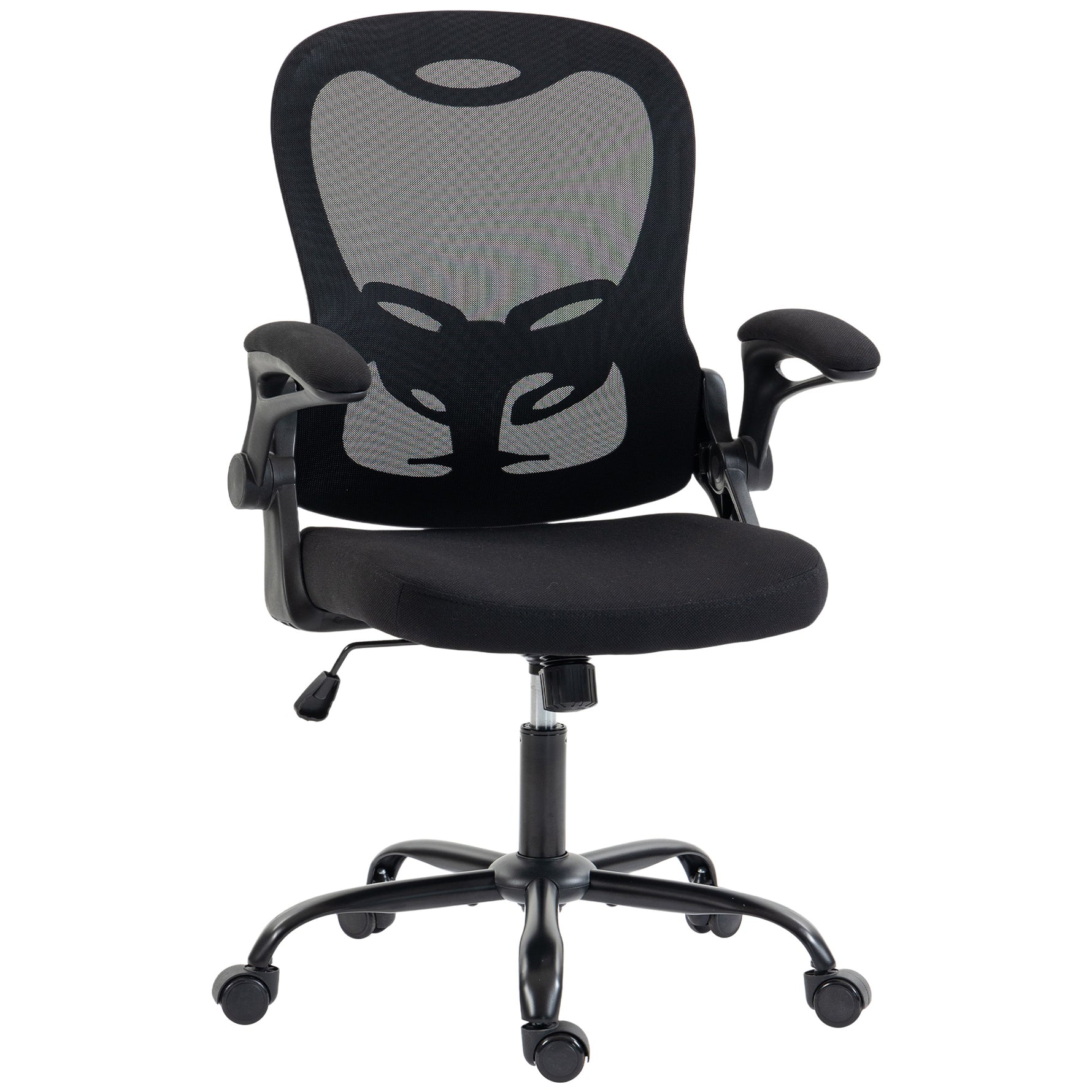 Chaise Bureau Ergonomique, Fauteuil de Bureau Maille, Accoudoirs Relevables, Hauteur Réglable, Fonction Bascule, Noir