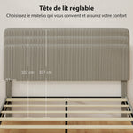 Estructura de cama de 160 x 200 cm, somier de láminas de madera, cabecero ajustable, cama doble tapizada en pana, gris