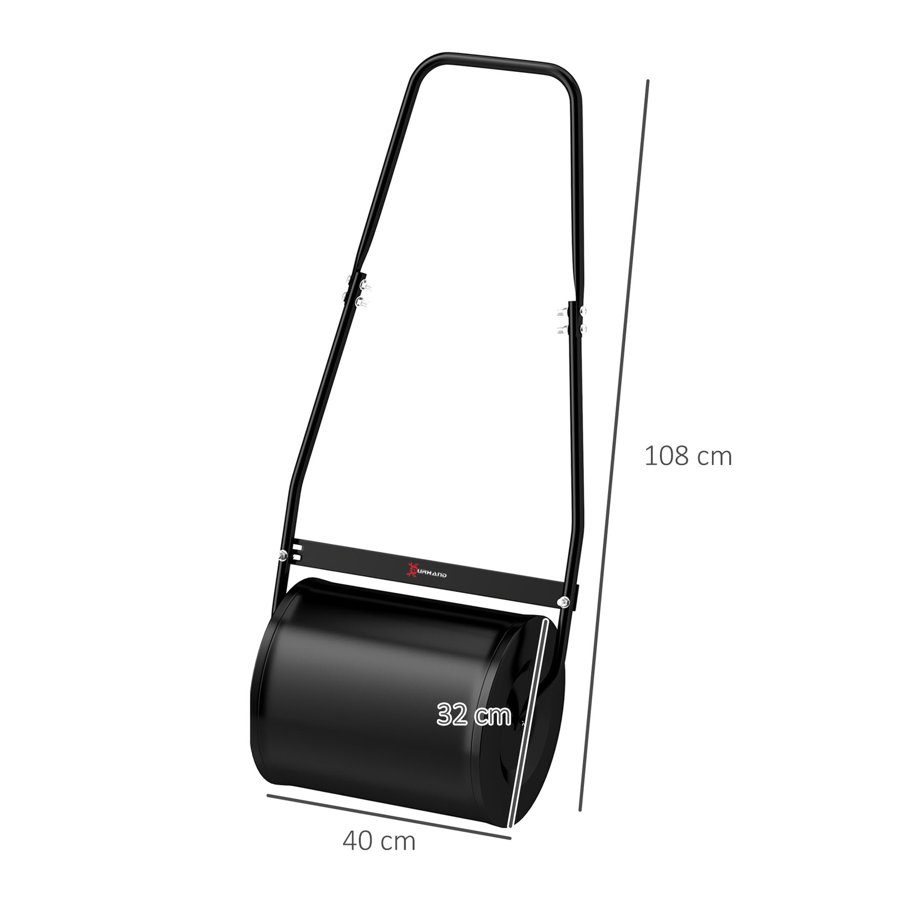 Rouleau à Gazon Jardin en Acier avec poignée dim. 47L x 32l x 105H cm lestage Max. 30 L Noir