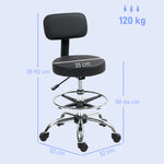 Chaise de bureau, chaise de dessin, repose-pieds réglable, hauteur réglable, pivotante 360°, 52x52x92cm, noir