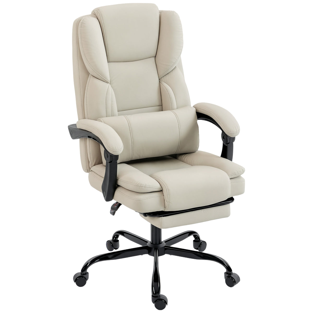 Chaise Bureau Ergonomique, Fauteuil de Bureau avec Dossier Inclinable, Hauteur Réglable, 65x67x111-119cm, Beige
