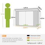 Abri de Jardin - cabane de jardin 1,09 m² - cabanon rangement outils 2 Portes verrouillables - dim. 147L x 86l x 134H cm - tôle d'acier Noir Blanc