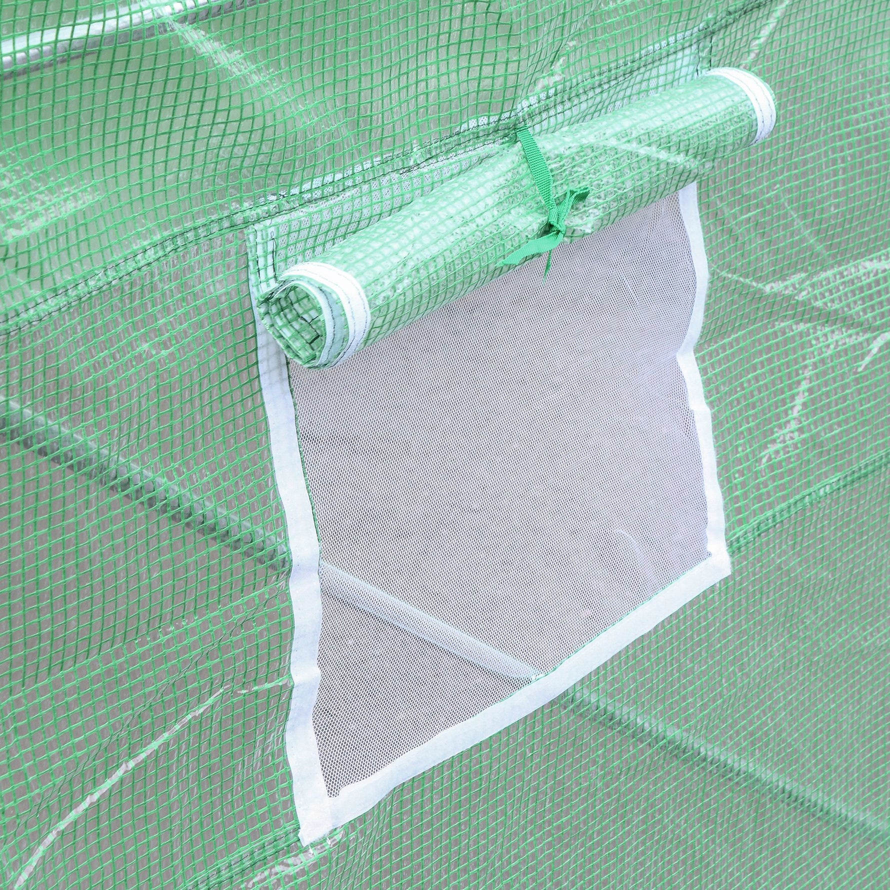Bâche de Rechange Serre Tunnel 9 m², bâche 3 x 3 x 2 m PE Anti-UV imperméable 6 fenêtres + Porte Enroulable zippée Vert foncé