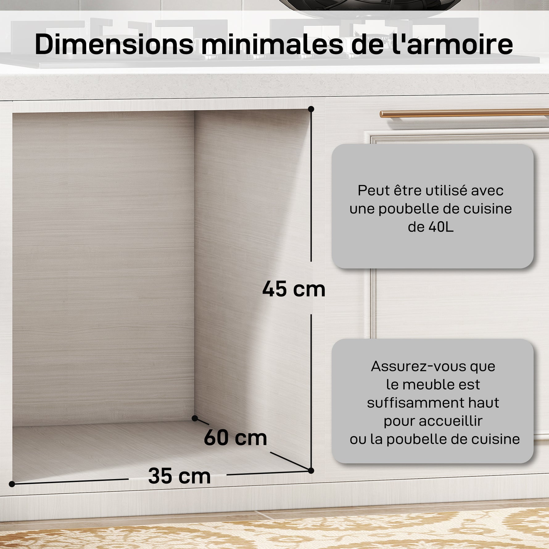 Poubelle cuisine, poubelle sous évier coulissante encastrable avec 2 x 20 L compartiments amovibles, 52x33,5x41cm, gris