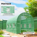 Serre de Jardin Tunnel Surface Sol 7m² 3,5L x 2l x 2H m châssis Tubulaire renforcé Porte zippée 6 fenêtres enroulables Vert
