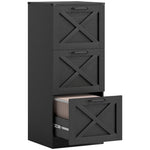 Caisson de Bureau avec 3 Tiroirs, Dossiers Suspendus pour Formats Lettre/A4, Style Rustique, 40x40x101cm, Noir