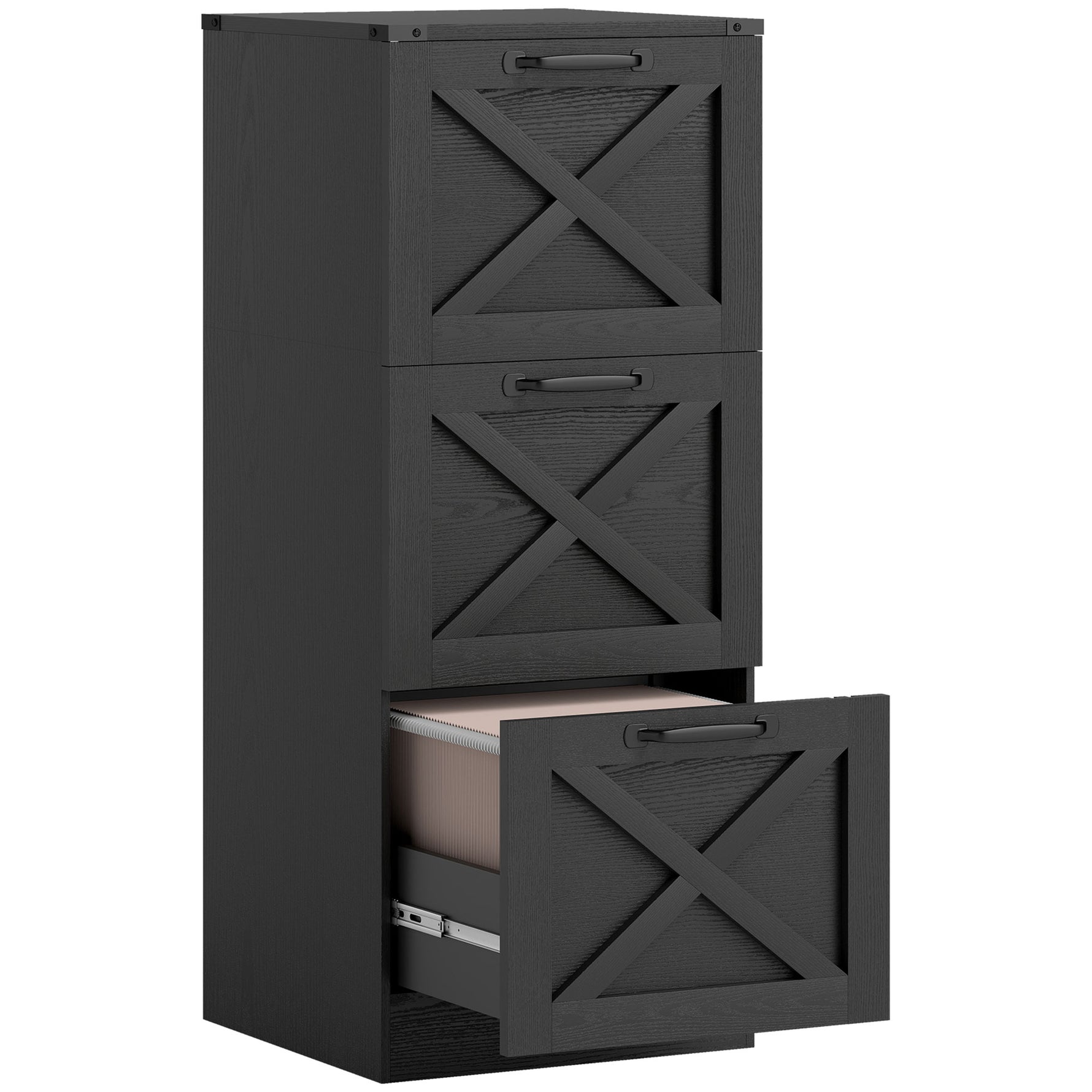 Caisson de Bureau avec 3 Tiroirs, Dossiers Suspendus pour Formats Lettre/A4, Style Rustique, 40x40x101cm, Noir