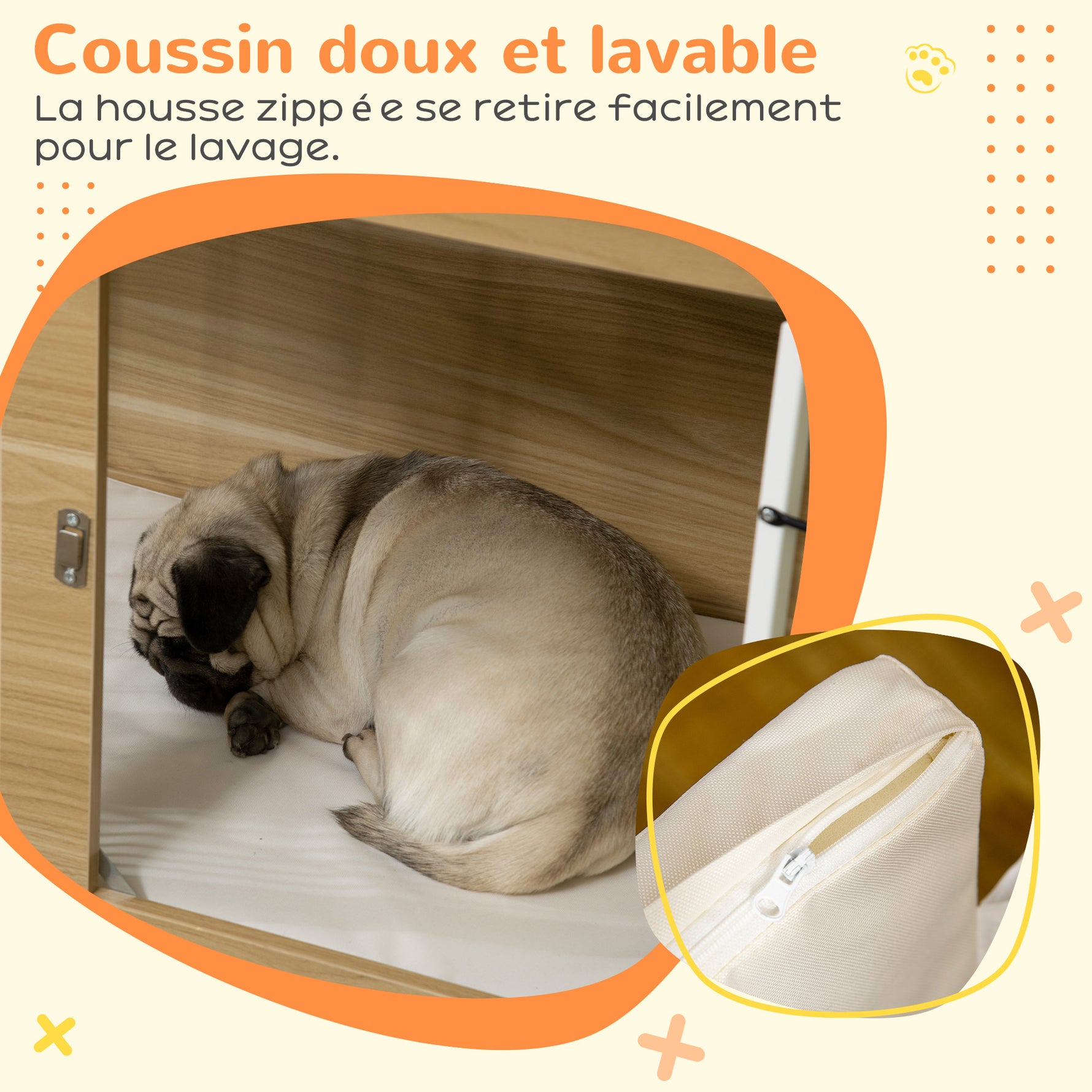 Cage pour chien animaux cage de chien sur pied avec coussin amovible acier aspect bois 90 x 58 x 65 cm