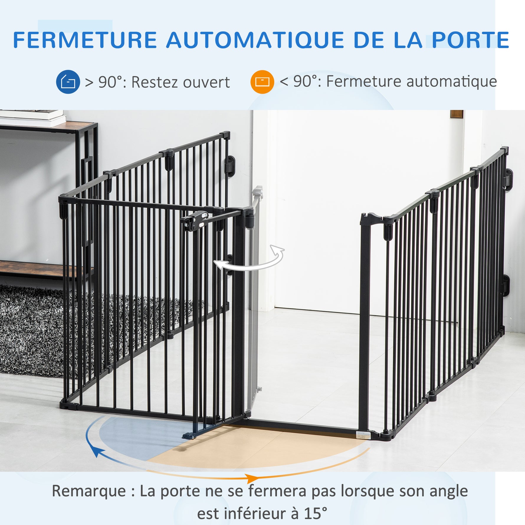 Barrière de Sécurité pour Cheminée, Parc Enclos Chien Pliable Modulable 8 Panneaux avec Porte, sans Perçage