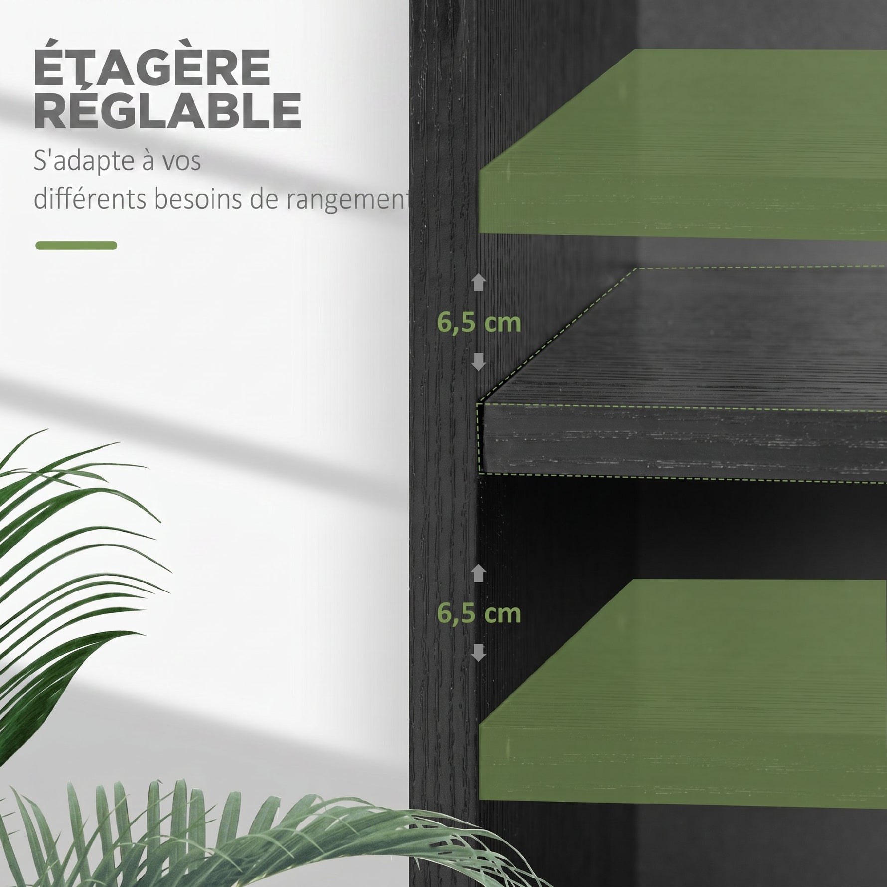 Bibliothèque étagère de rangement avec 2 compartiments et étagère réglable, 60 x 24 x 63 cm, noir