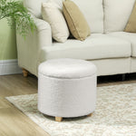 Pouf coffre rangement, tabouret rond, pouf repose-pieds en tissu bouclette, charge 120 Kg, Ø 45 x 41 cm, blanc