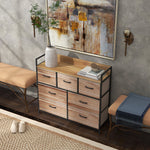 Cómoda de 7 cajones, mueble de almacenamiento con cajones de tela plegables - estructura de acero negro - 98 x 29 x 85 cm