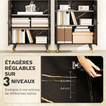Bibliothèque, étagère à 6 niveaux, meuble de rangement 6 étagères ouvertes porte vitrée et placard 70 x 35 x 170 cm noir-4