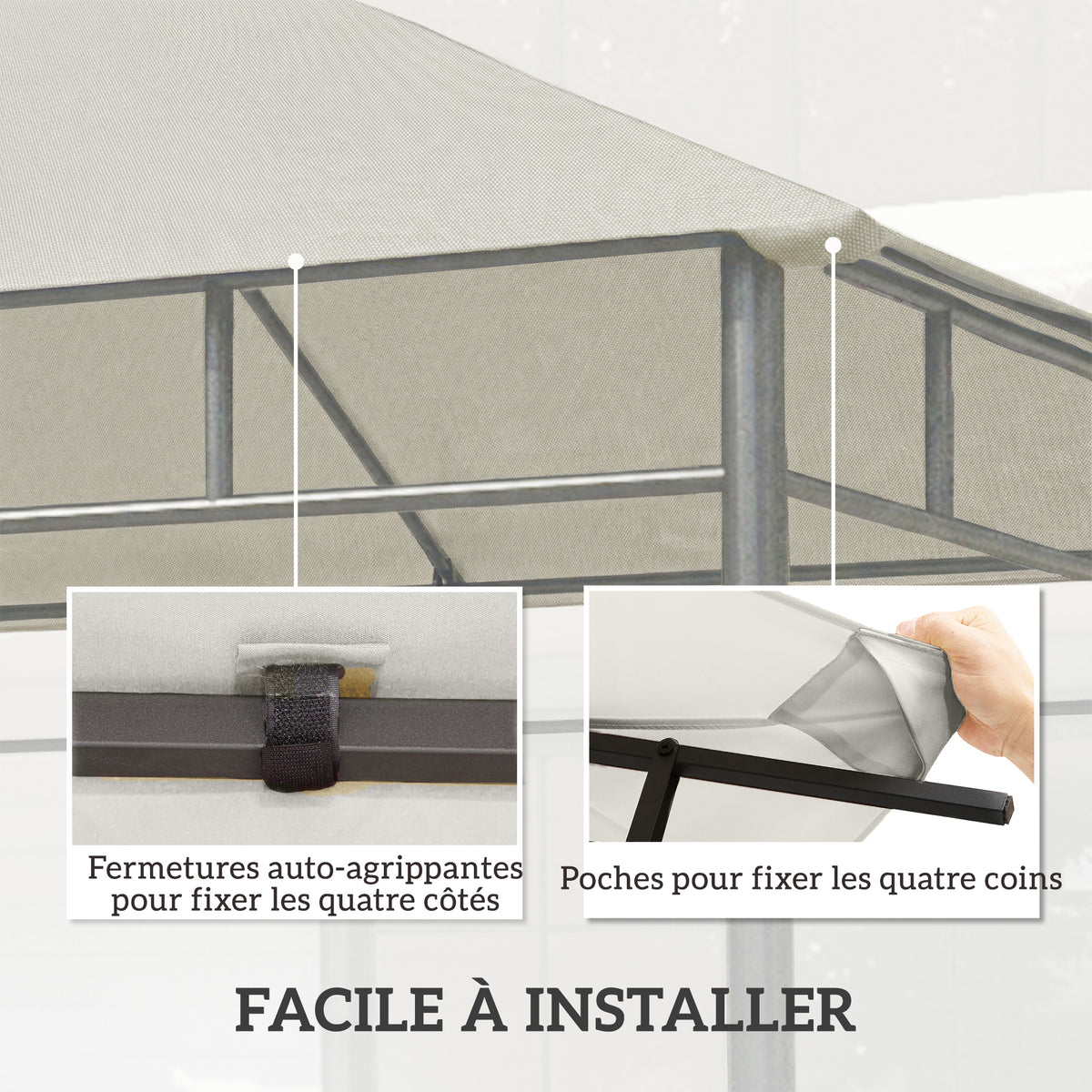 Toile de rechange pour pavillon tonnelle tente toit de remplacement gazebo de jardin polyester 180 g/m² 3 x 3 m gris