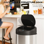 Poubelle de cuisine automatique 55 L en acier inoxydable, couvercle à fermeture en douceur, 32 x 30 x 78,5 cm, argent