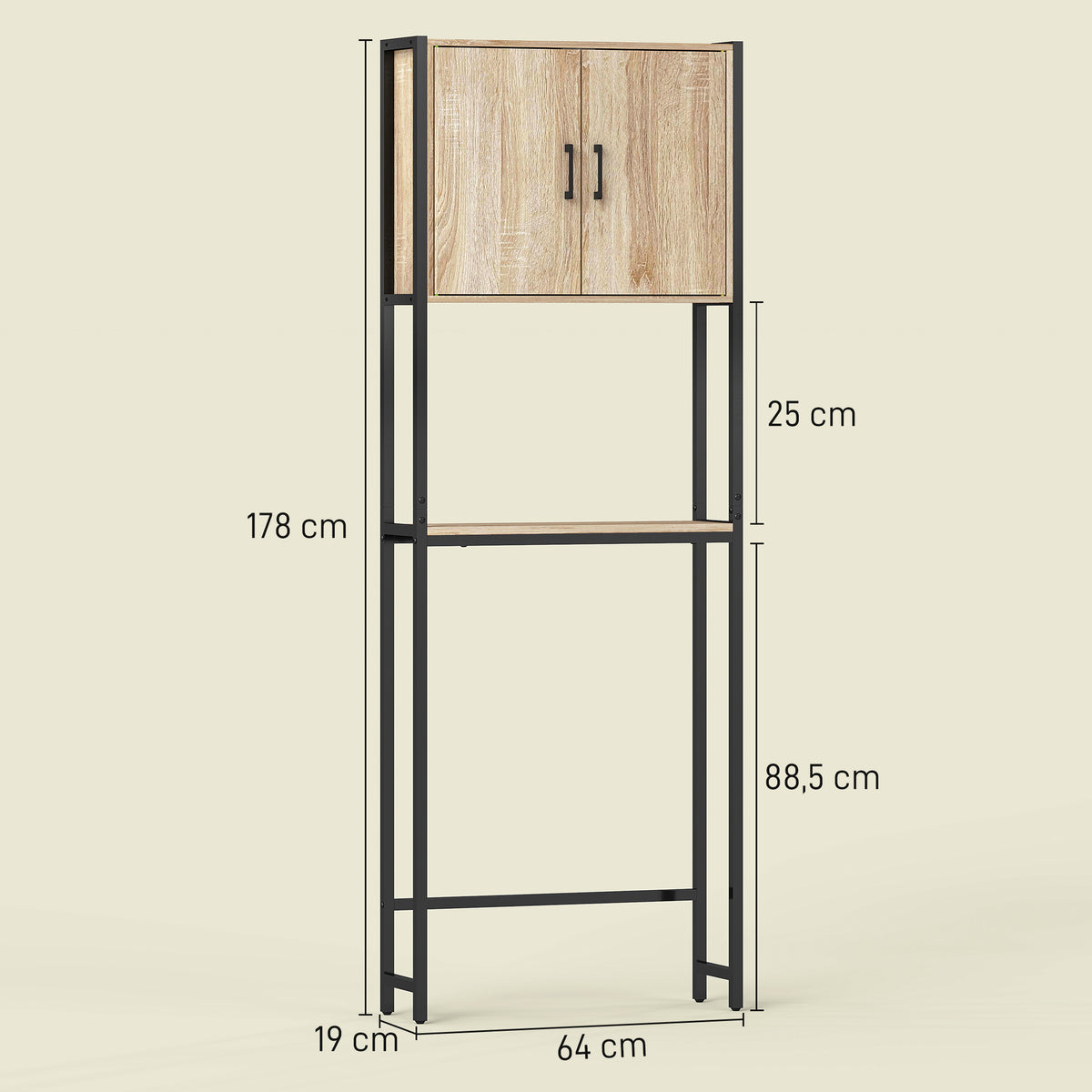 Étagère de toilettes meuble de salle de bain dessus toilette WC avec placard 2 portes et étagère ouverte