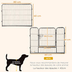 Parc pour chien, enclos chien 16 panneaux modulable et pliable, portable en acier avec portes 80 x 60 gris