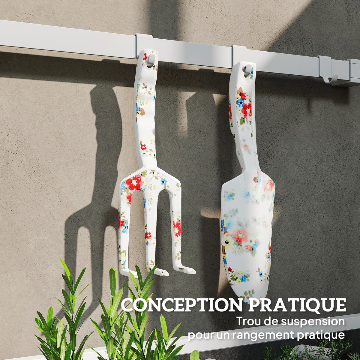 Ensemble d'outils de jardinage 3 pièces en aluminium avec sécateur, truelle de jardin, râteau à main, idéal pour taille