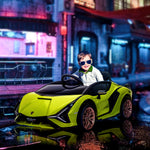 Voiture électrique Enfants de Sport Véhicule électrique Lamborghini Sian 12 V - V. Max. 5 Km/h avec Télécommande 2,4G Effets sonores + Lumineux Vert