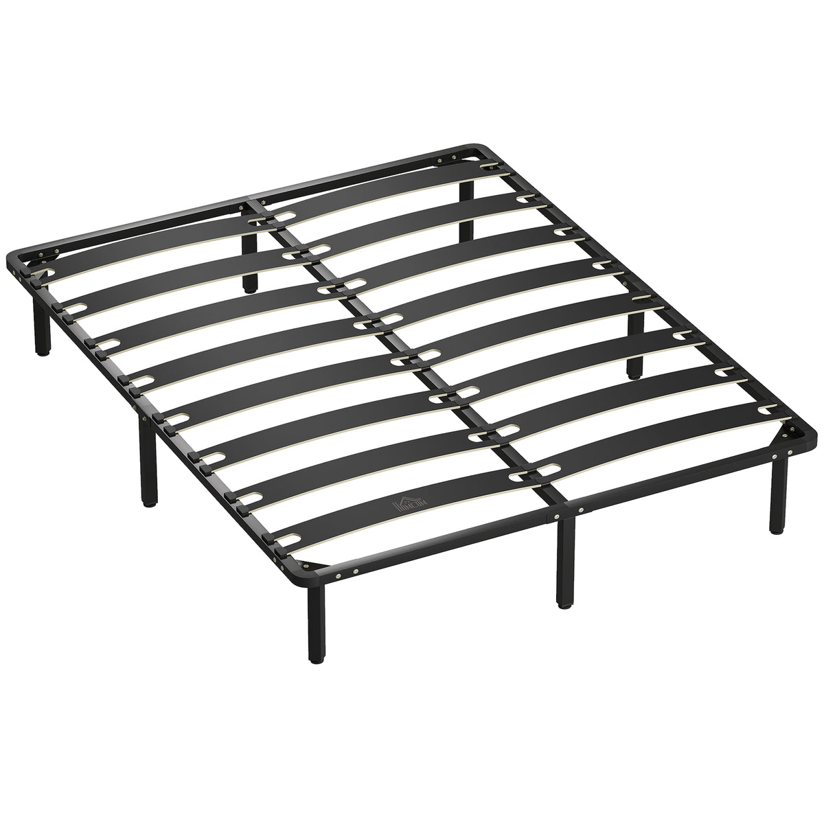 Bettgestell 160 x 200 cm, Doppelbett mit Lattenrost aus Massivholz und Fußteil, mit Stauraum darunter, schwarz