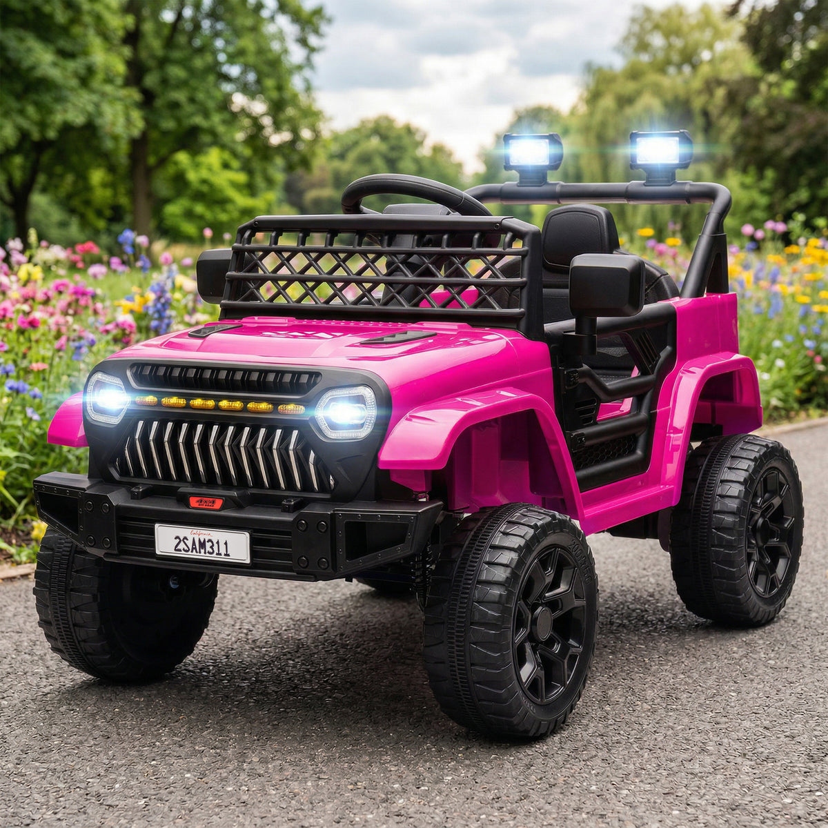 Voiture électrique enfant 4x4 télécommande 2,4Ghz, 2 moteurs 12 V, vitesse réglable, musique, klaxon, lumières LED, noir