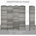 Paravent intérieur en bois 4 panneaux séparateur de pièce pliable pour salon chambre 180 x 180 cm gris mélangé