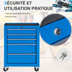 Werkstattwagen auf Rollen, Werkzeugschrank aus Stahl, 5 Schubladen, abschließbar, 2 Schlüssel, 61,5 x 33 x 82,5 cm, blau