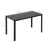Mesa de comedor para 4 personas, mesa de cocina con tablero de vidrio templado y patas de metal, 120x60x75cm, negro