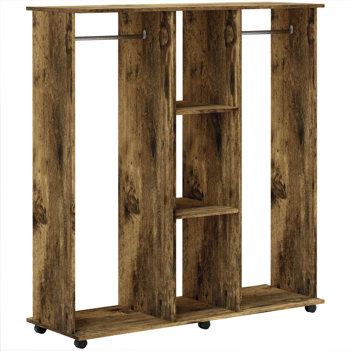 Armadio guardaroba mobile con 6 ruote, 120 x 40 x 128 cm, in legno marrone