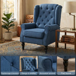 Fauteuil de Salon, Fauteuil Capitonné avec Pieds en Bois, Assise Large, Grand Confort, Classique, 74x86x102cm, Bleu