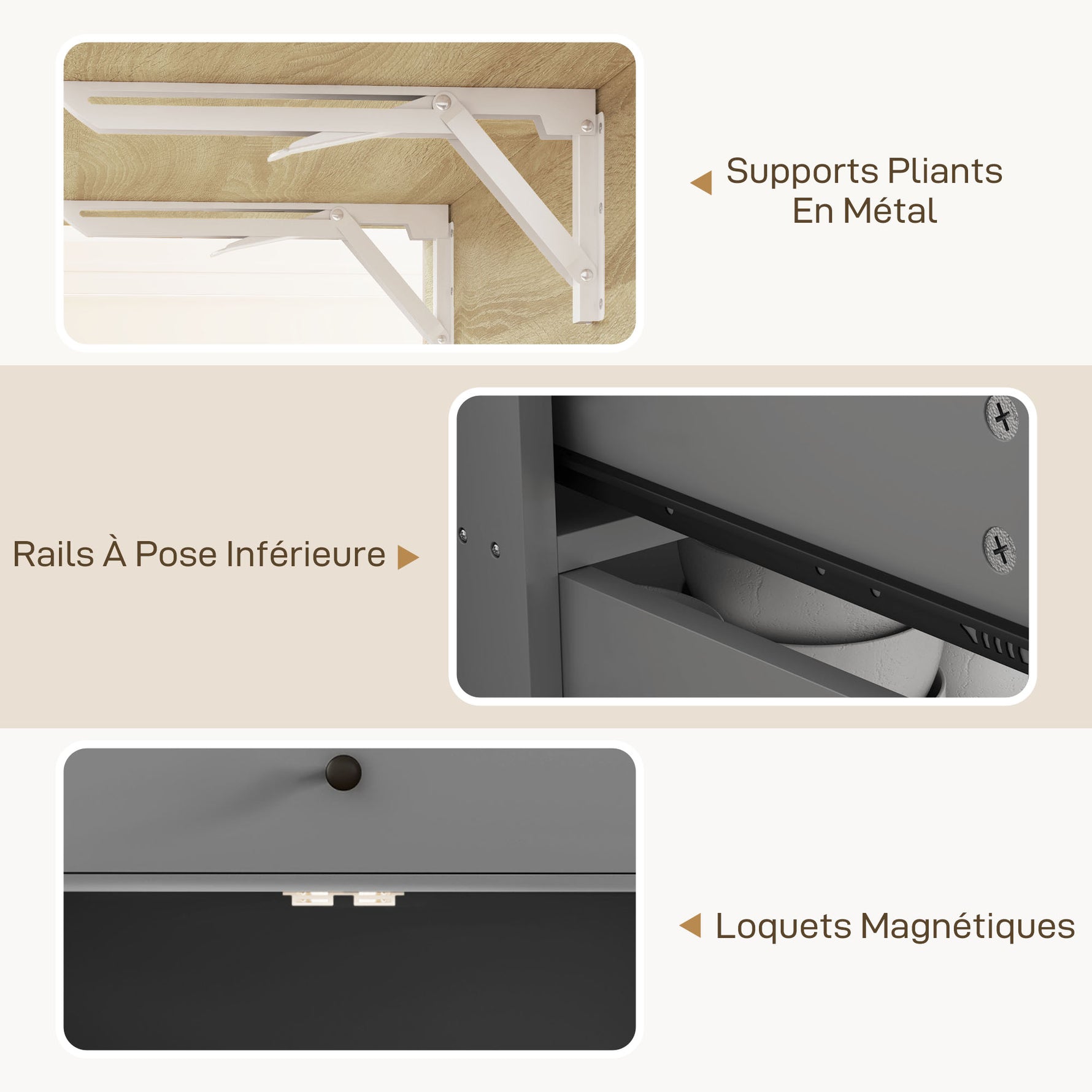 Desserte de cuisine sur roulettes, Îlot central cuisine tiroir étagère réglable support à épices et porte-serviette gris