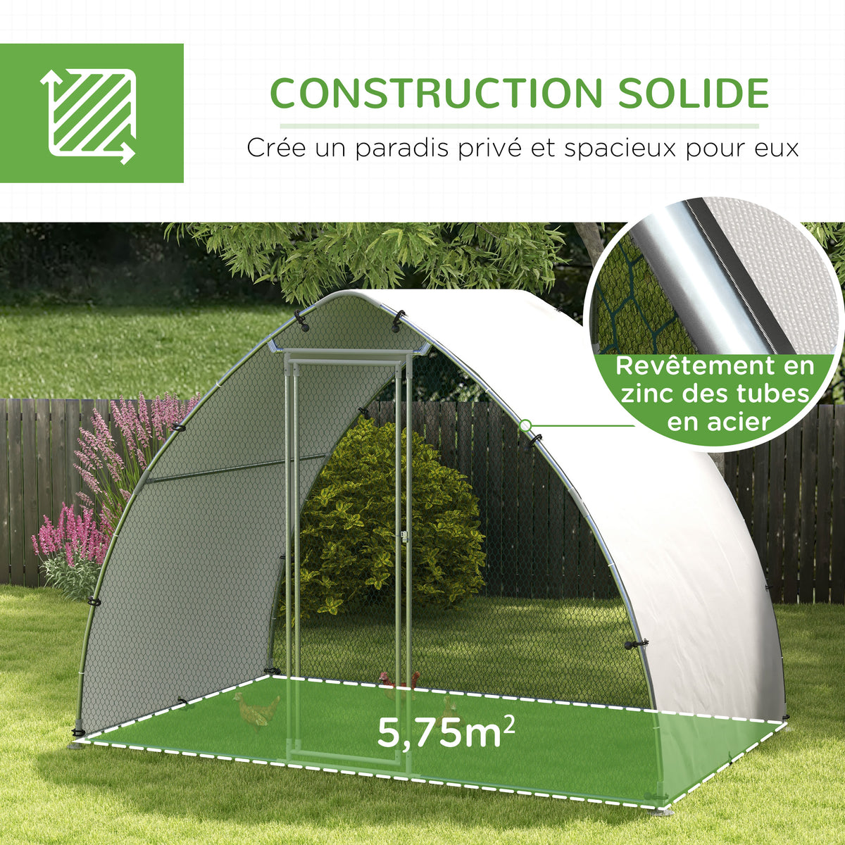 Grand enclos poulailler chenil volière extérieure 5,75m² toit anti-UV toit anti-UV, acier galvanisé, porte verouillable
