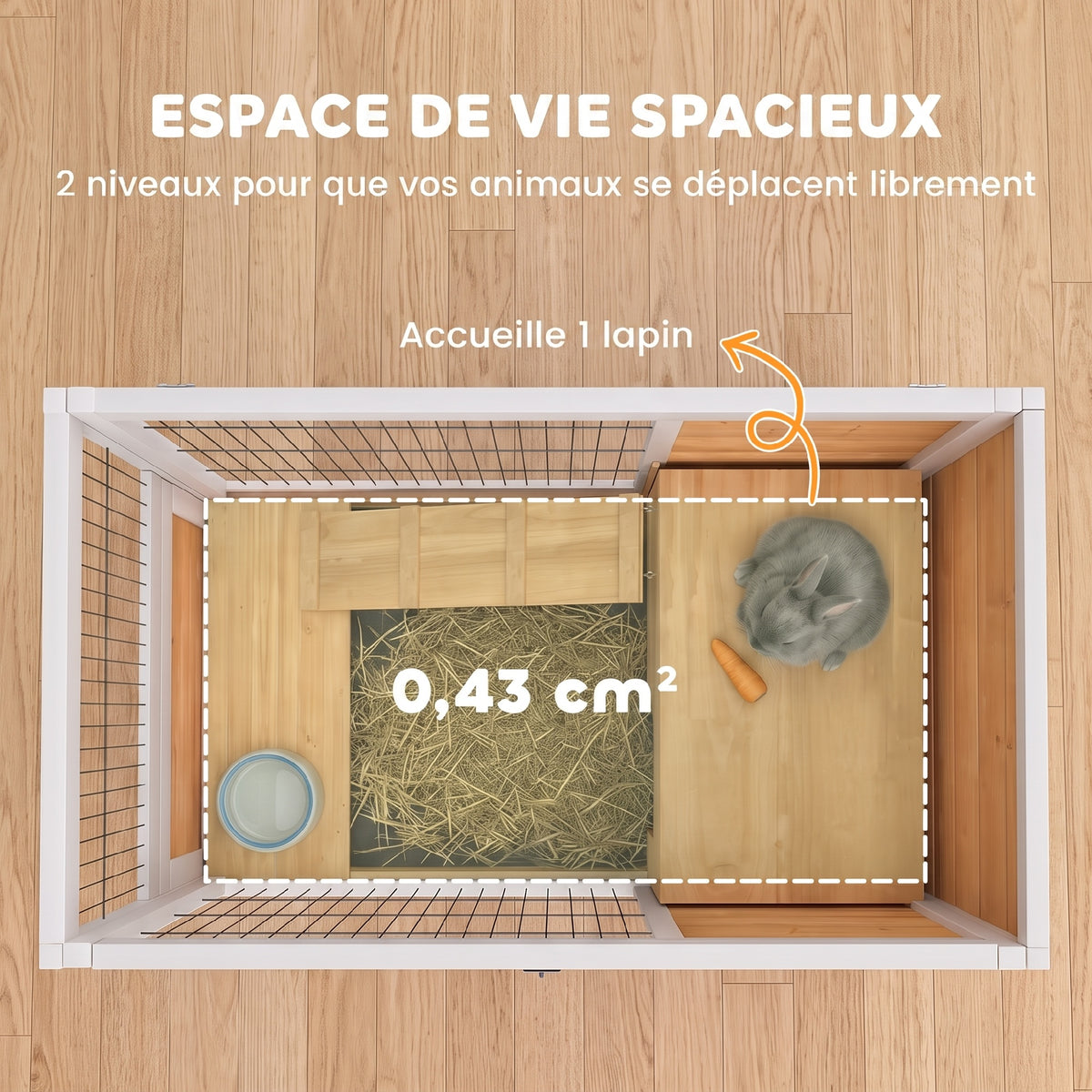 Clapier lapin intérieur clapier pour cochon d'inde en bois avec toit ouvrant et roulettes 90 x 53 x 59 cm jaune et blanc