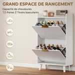Meuble à chaussures 12 paires, armoire à chaussures étroite avec 2 tiroirs rabattables, étagères réglables, blanc