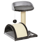 Arbre à chat griffoir grattoir design jeu boule suspendue + plateforme peluche sisal naturel gris foncé