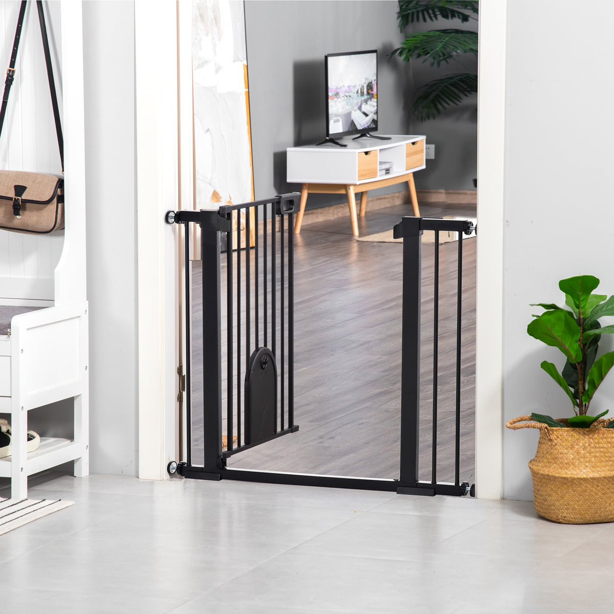 Cancelletto di sicurezza per animali con porta a chiusura automatica e sistema di doppia chiusura, acciaio nero